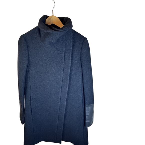 Club Monaco Halli Belted Wool & Leather Asymmetrical Coat Black Small C3931 - Picture 2 of 13